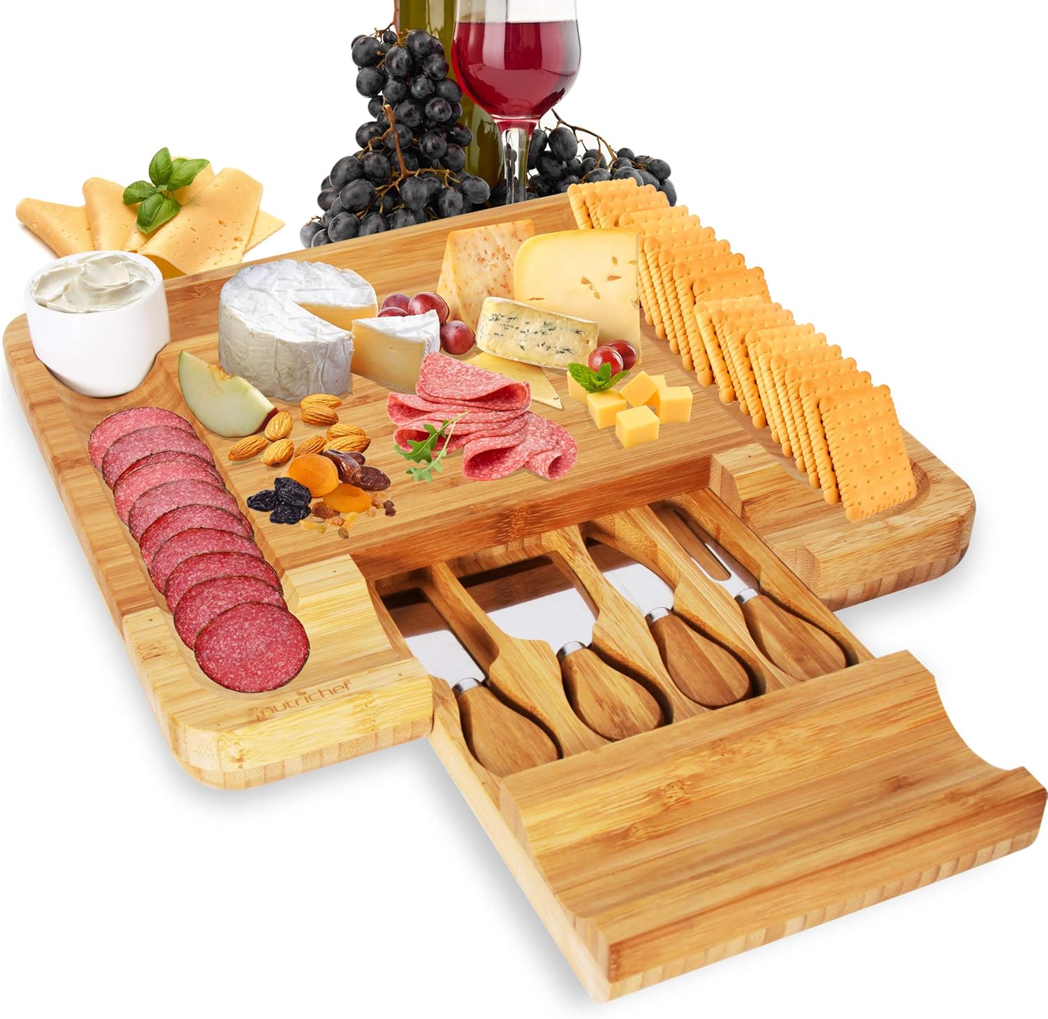 Bamboo Cheese Cutting Board Se - Wooden Serving Tray 评论和价格