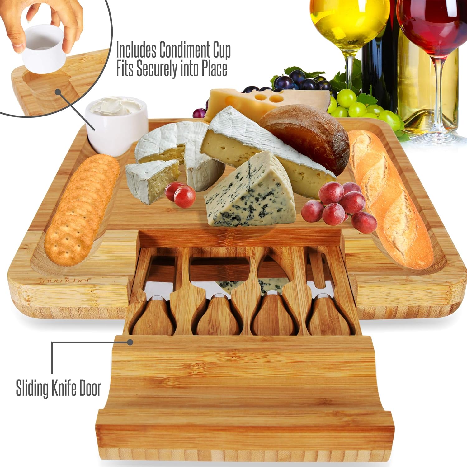 Bamboo Cheese Cutting Board Se - Wooden Serving Tray 评论和价格