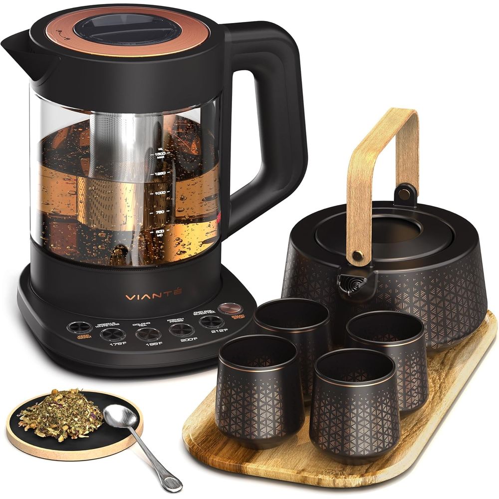 Luxury Tea Set. Electric Kettl - Wooden Serving Tray 评论和价格