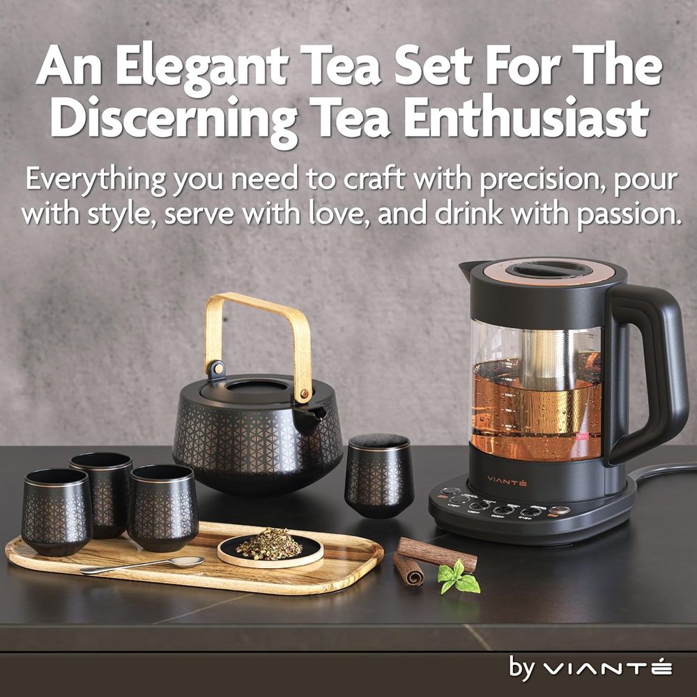 Luxury Tea Set. Electric Kettl - Wooden Serving Tray 评论和价格
