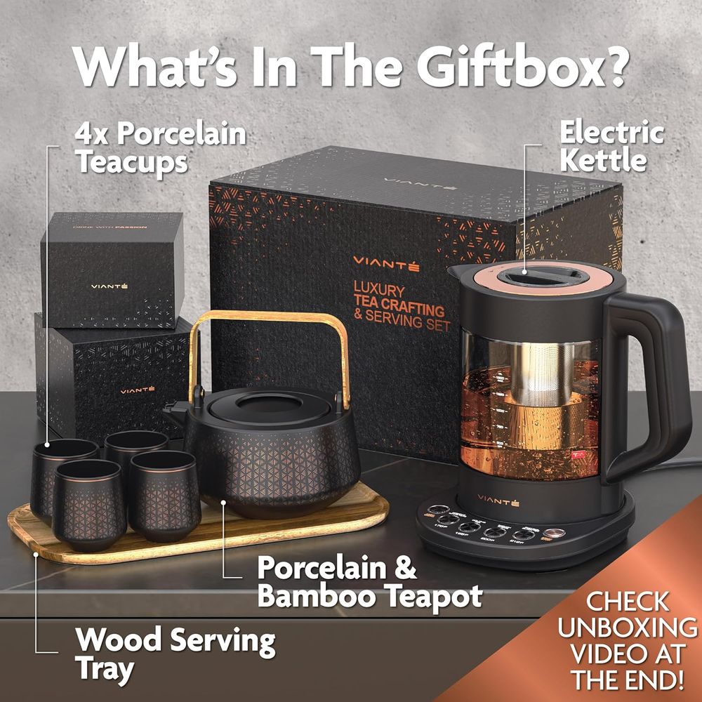 Luxury Tea Set. Electric Kettl - Wooden Serving Tray 评论和价格