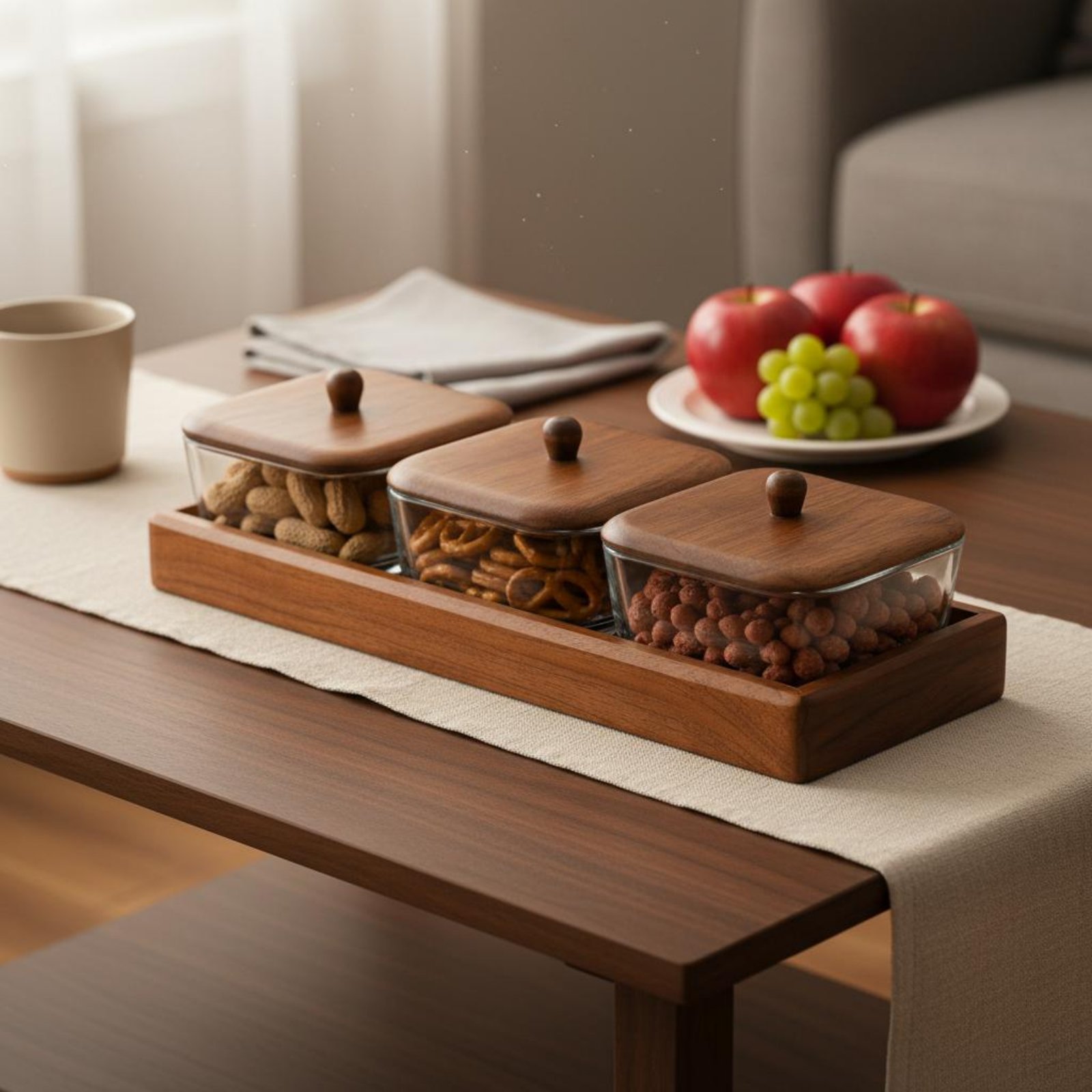 Glass Relish Dish Set with Woo - Wooden Serving Tray 评论和价格