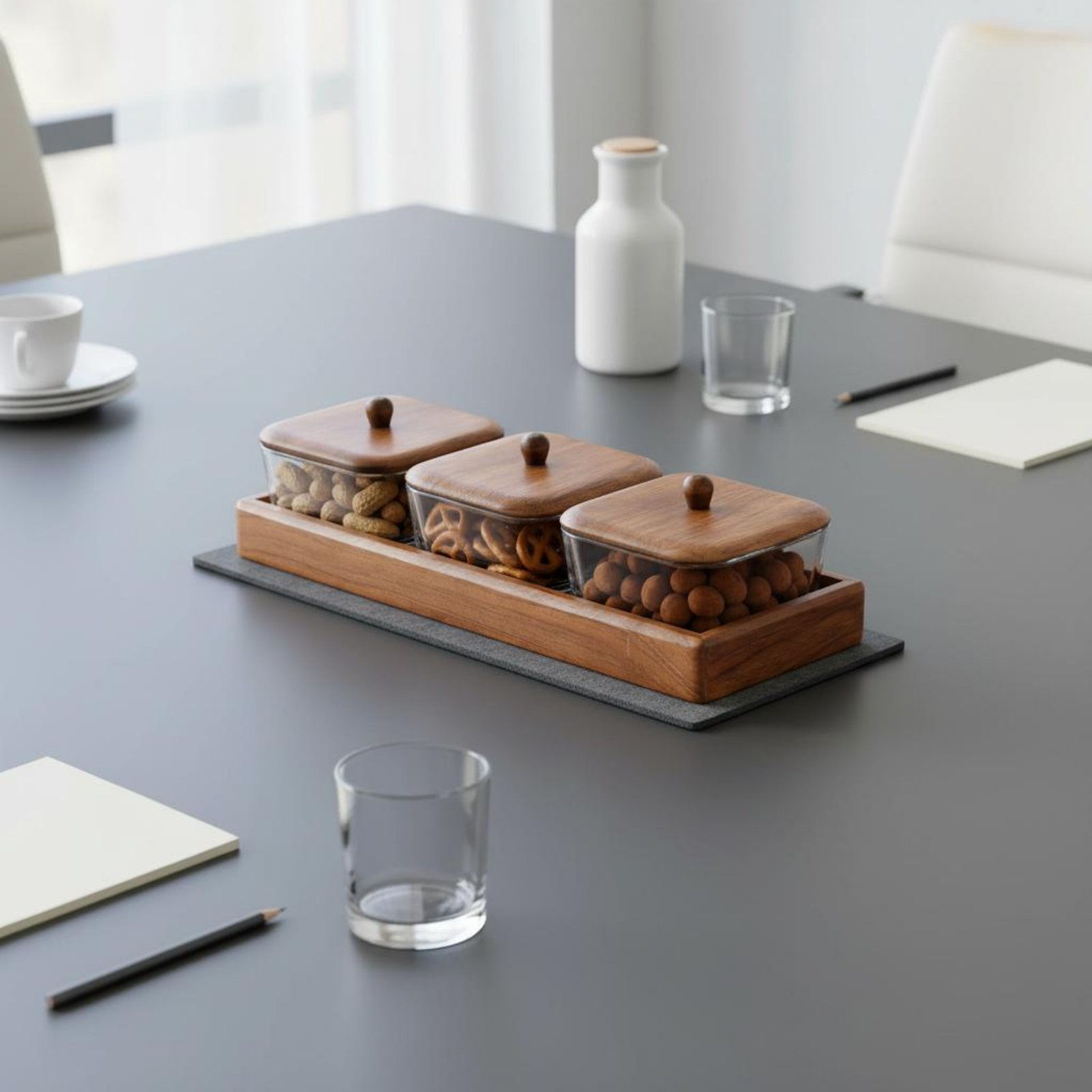 Glass Relish Dish Set with Woo - Wooden Serving Tray 评论和价格